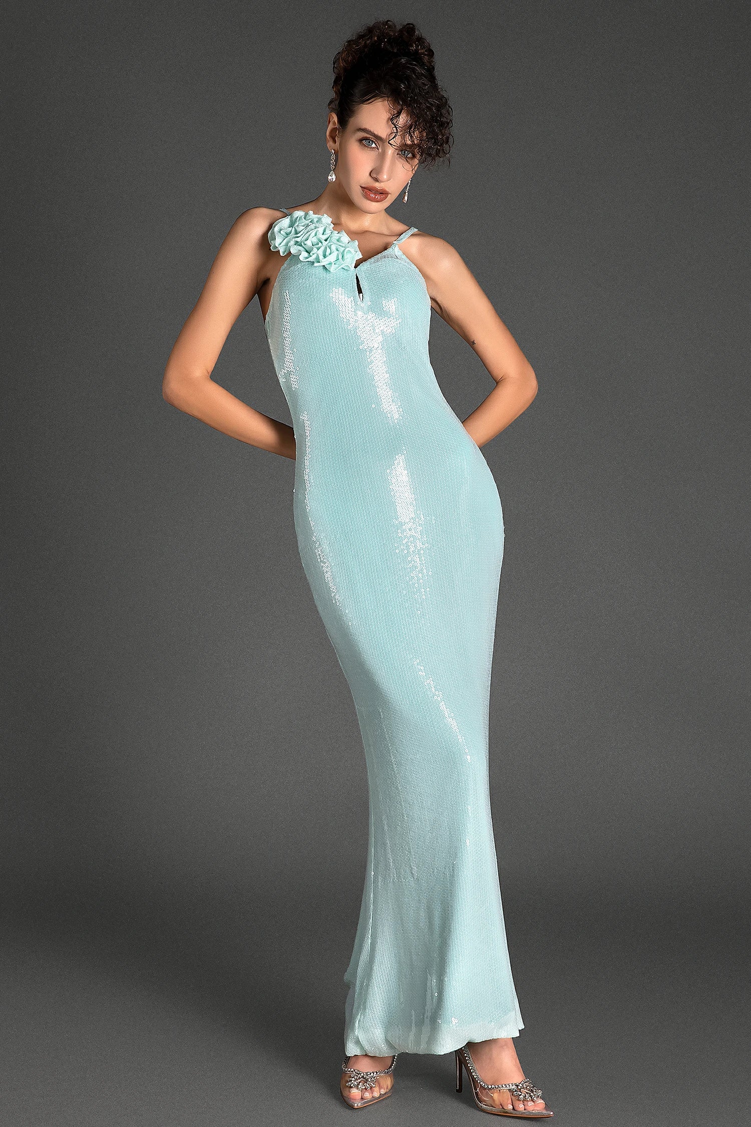 Sophocles Strap Flower Sequin Maxi Dress