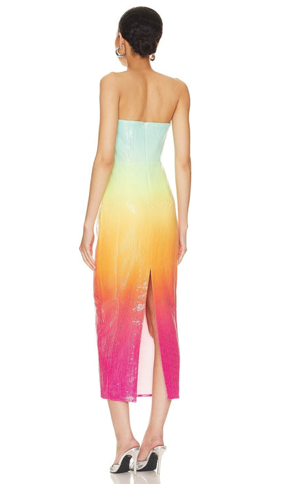 STRAPLESS SEQUIN OMBRE MAXI DRESS IN MULTI-COLOR