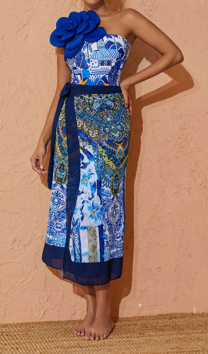 Flower Toucan Printed Swimwear Two Piece Set
