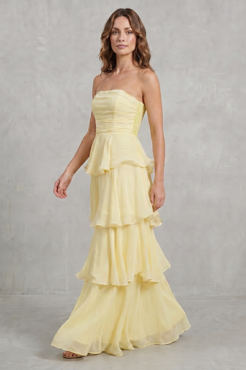 Margaret – Soft cascading layers – Strapless tiered maxi dress