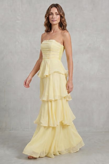 Margaret – Soft cascading layers – Strapless tiered maxi dress