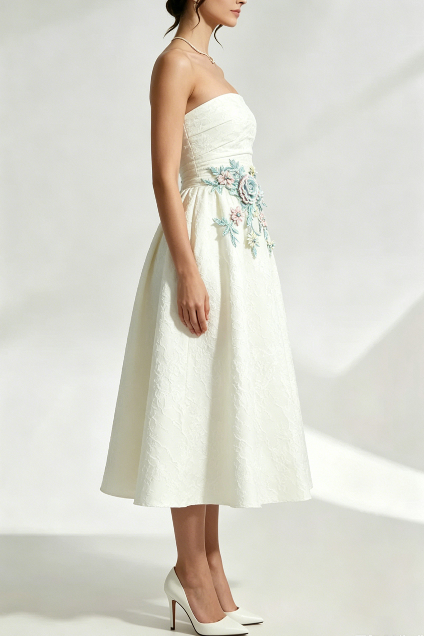 Lace Embroidery Saoirse Midi Dress - Ivory