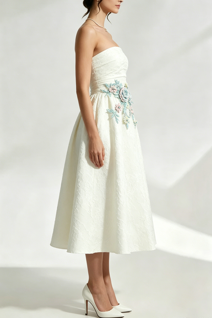 Lace Embroidery Saoirse Midi Dress - Ivory