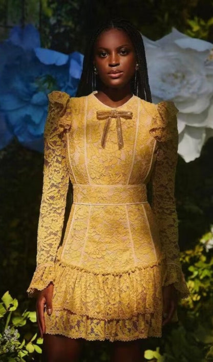 LACE MINI DRESS IN YELLOW