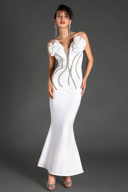 Rousselis Off Shoulder Rhinestone Mermaid Dress