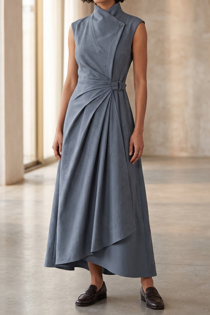 French Riviera matte crepe Midi Dress for urban workday sea-glass green matte crepe, compact viscose or washed satin with low shine Midi Dress - product view 1