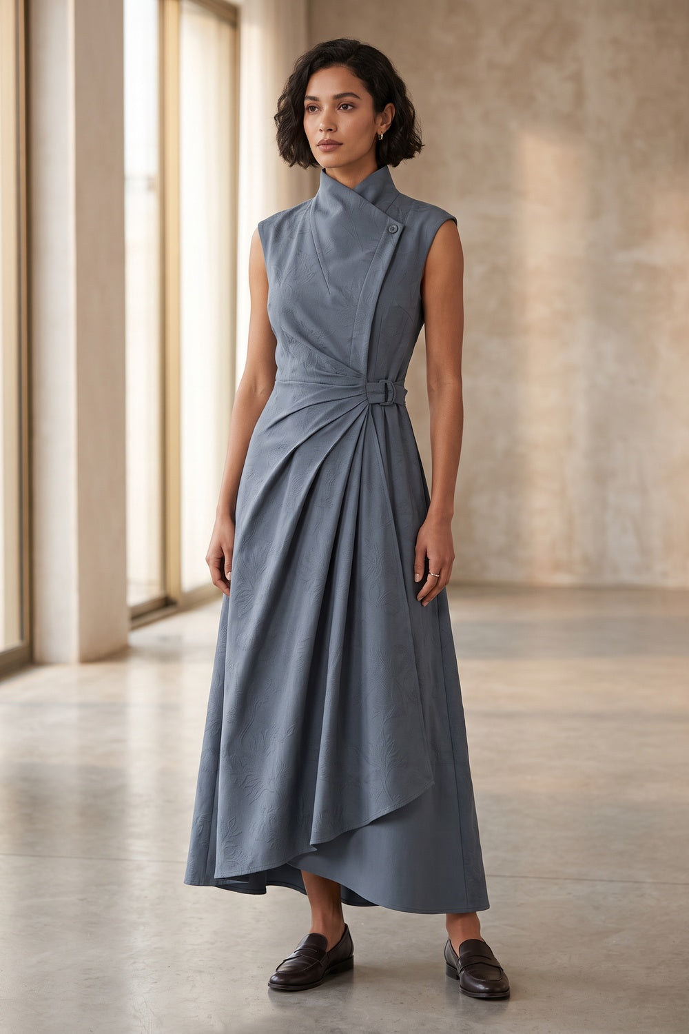 French Riviera matte crepe Midi Dress for urban workday sea-glass green matte crepe, compact viscose or washed satin with low shine Midi Dress - product view 1