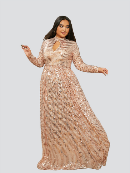 Plus Cutout Sequin Apricot Prom Dress