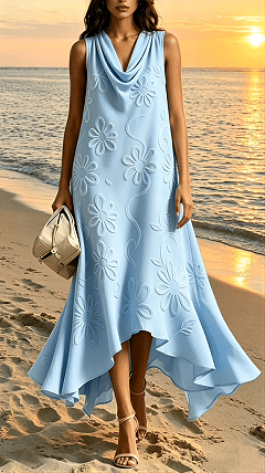 Sleeveless Floral Cowl-Neck Dress