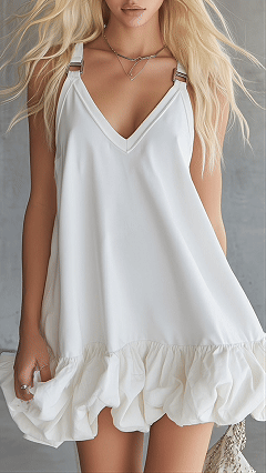 Casual Solid-Color V-Neck Ruffled Mini Dress