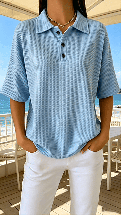 &nbsp;Button-Front Waffle-Knit Short-Sleeve T-Shirt