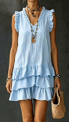 linen ruffle trim sleeve mini dress