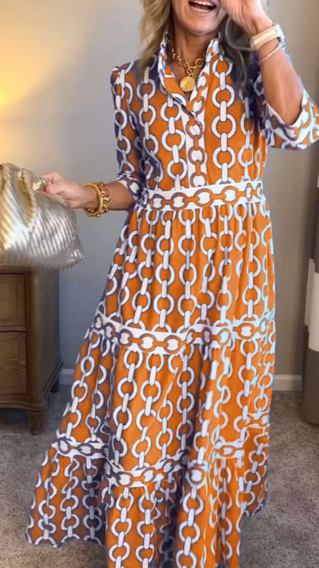 long sleeve Loose printed Maxi Dress