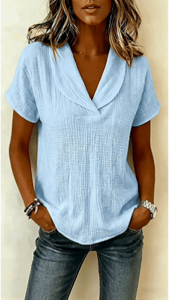 Short-Sleeve Crepe V-Neck Casual Fashion T-Shirt