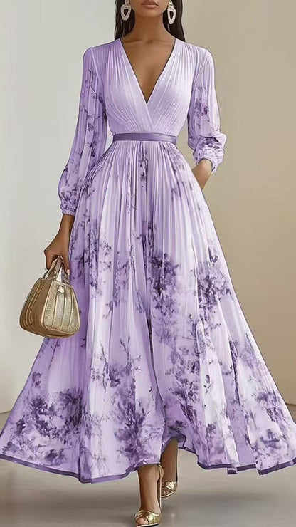 V-Neck floral print long sleeve maxi dress