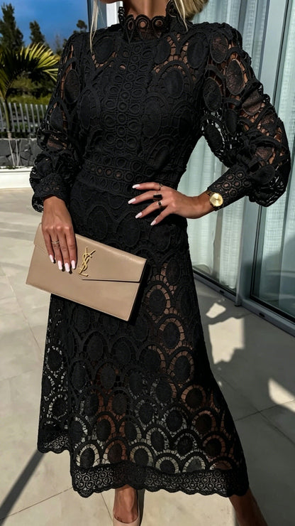 Hollow Out long sleeve midi Dress