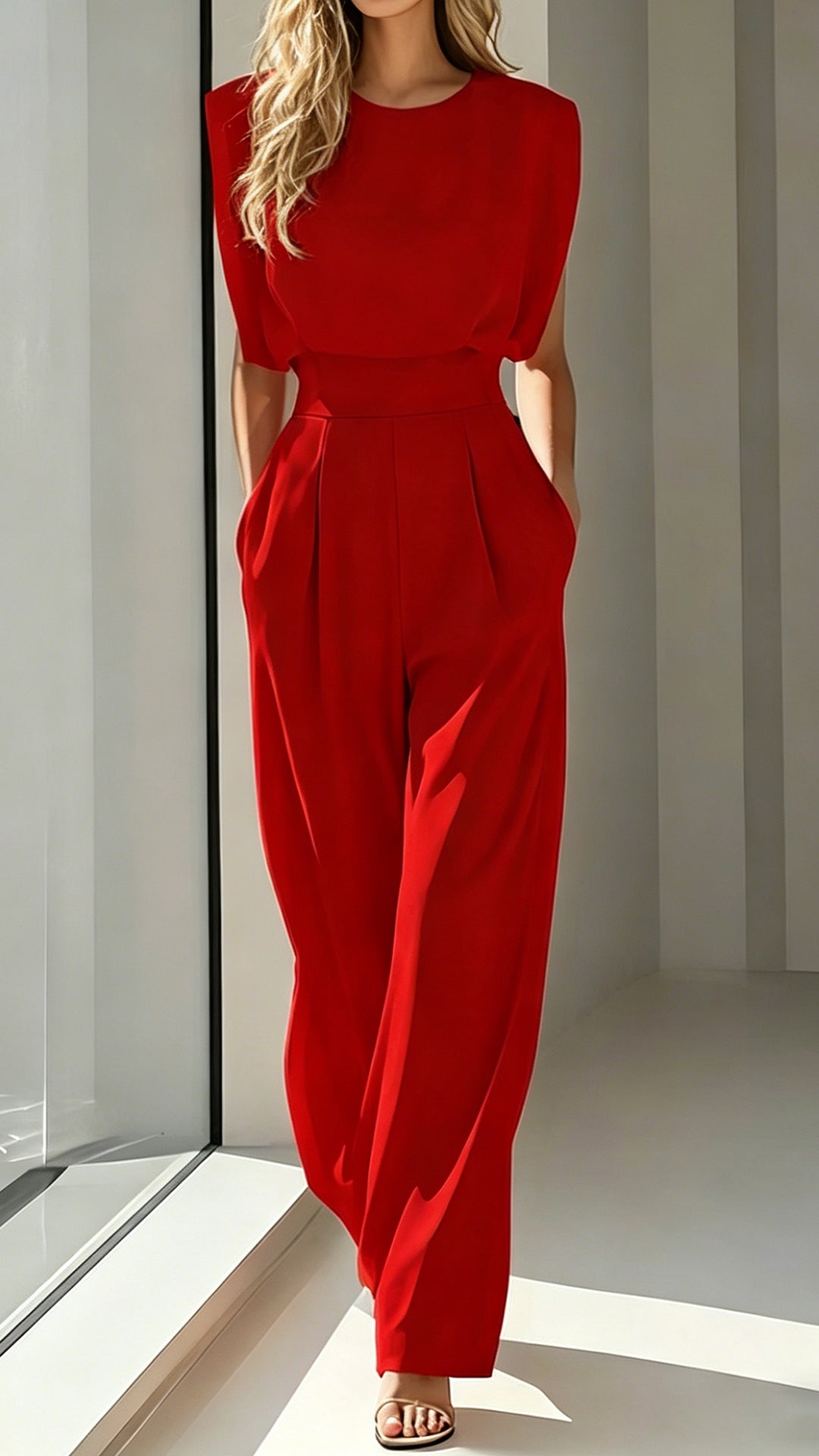 sleeveless top & satin trousers two-piece set