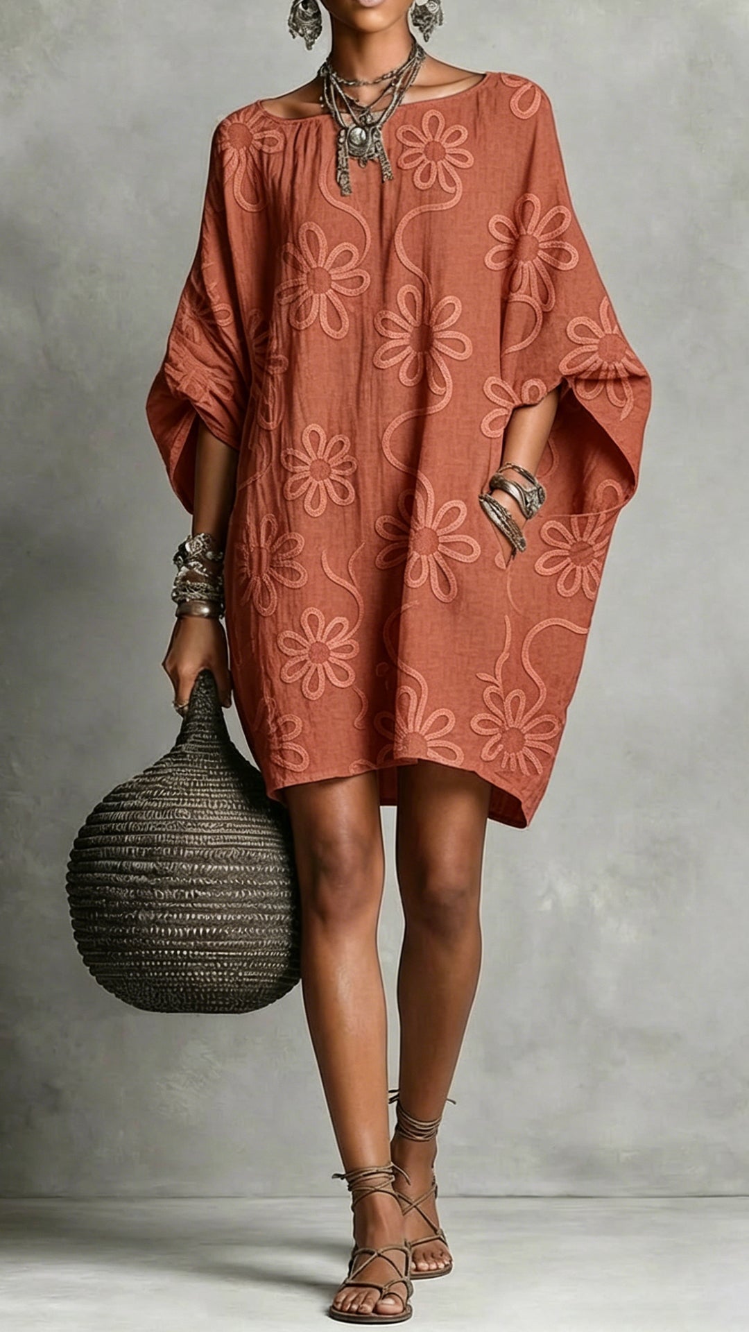 Women's Floral Print Linen-Blend Tunic Dress