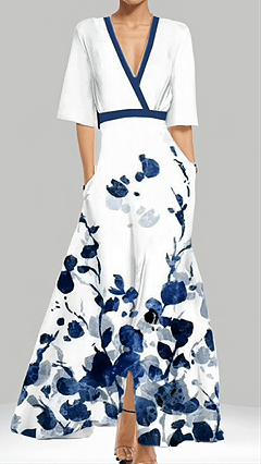 V-Neck Loose print Maxi Dress
