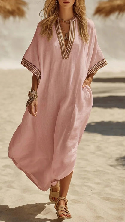 Linen V-Neck Loose maxi Dress