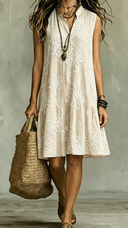 Loose-fitting Batwing Sleeve Cotton Linen Dress