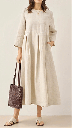 Loose-fitting Batwing Sleeve Cotton Linen Dress