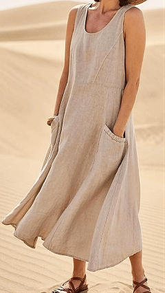 Loose-fitting Batwing Sleeve Cotton Linen Dress