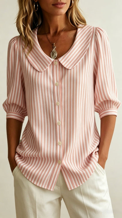 New Cotton-Linen Striped Shirt — Loose-Fit, Short Sleeve