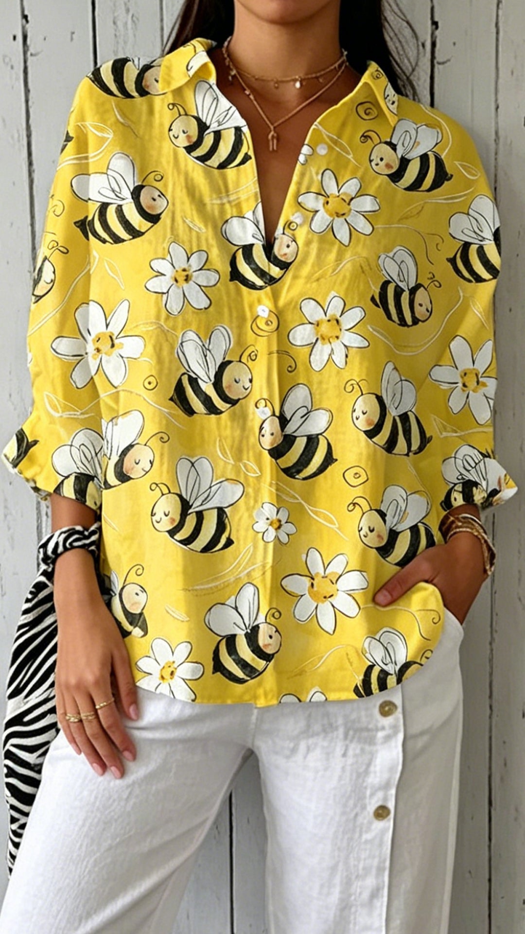 Women's Doll Collar Printed Polyester Blouse