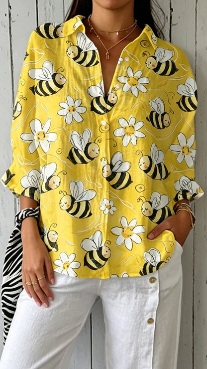Women's Doll Collar Printed Polyester Blouse