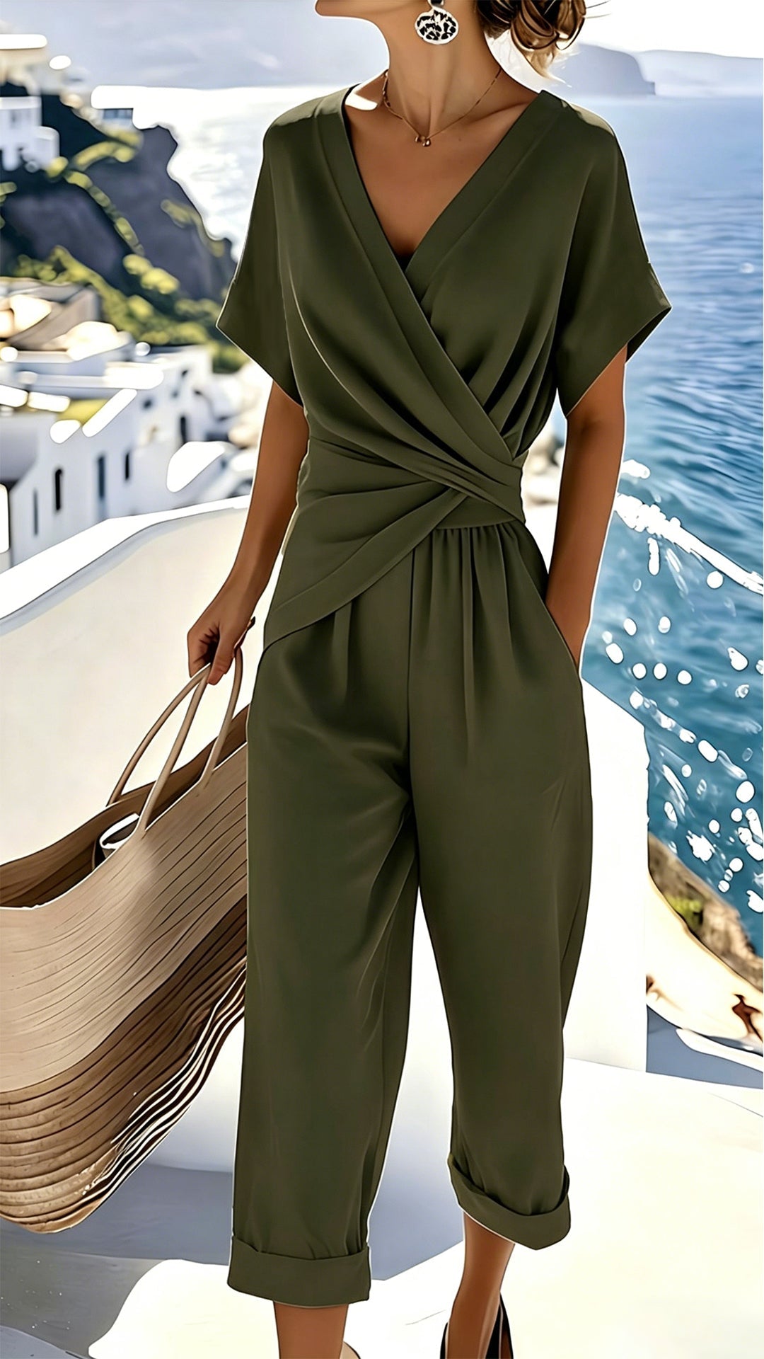 Wrap-Waist Cotton-Blend Two-Piece Set