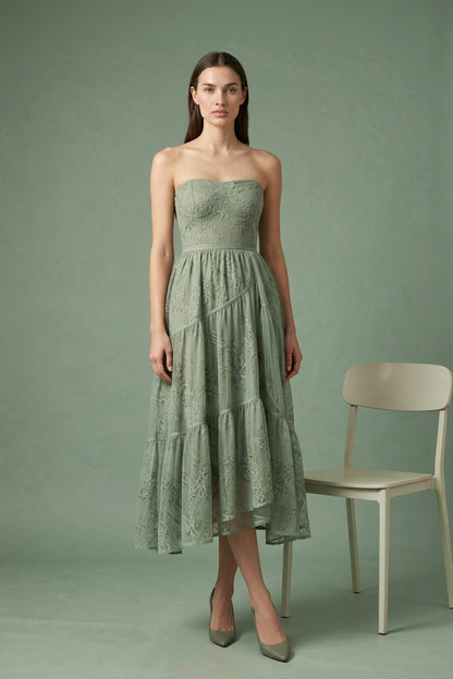 Sage Strapless Midi Dress warm sand breathable viscose crepe or linen blend Two-Piece Set - product view 5