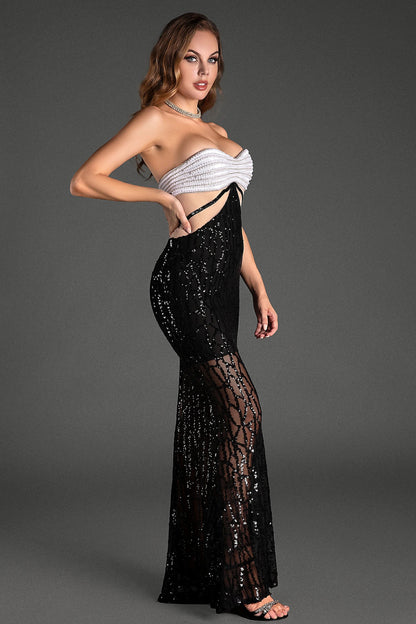 Perriades Off Shoulder Pearl Sequin Dress