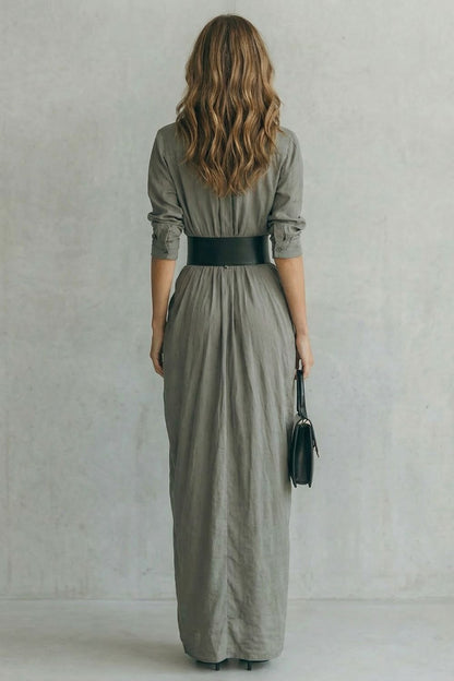 Solenzia – Pleated waist drama – Maxi shirt dress (includes belt)