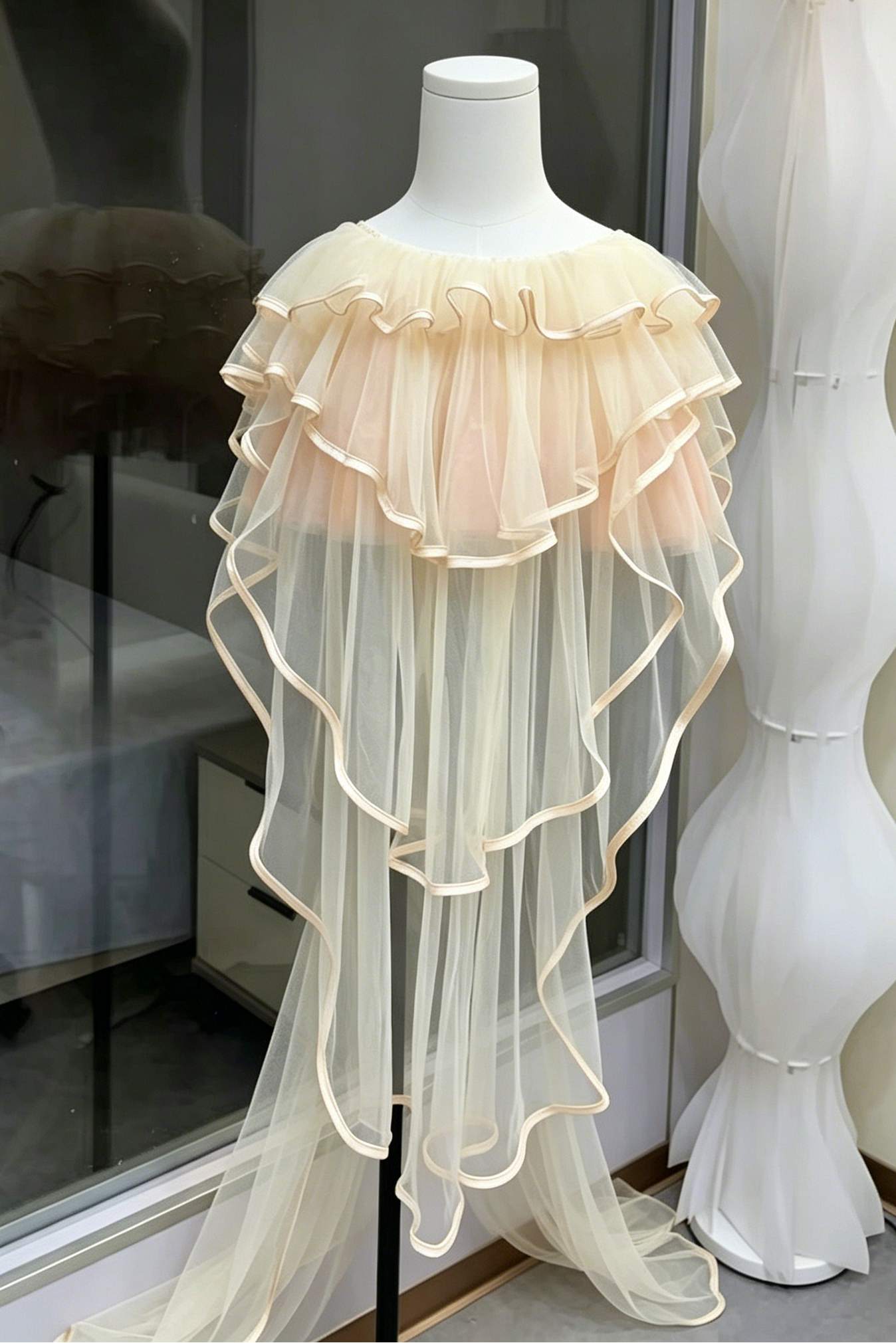 Champagne Strapless 3D Floral Corset Top & High Low Ruffle Tulle Skirt Set