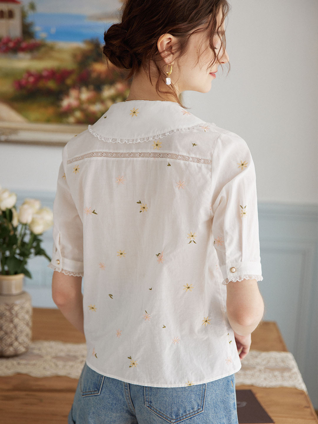 Erin 100% Cotton V-Neck Blouse