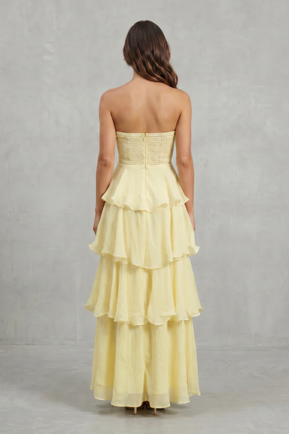 Margaret – Soft cascading layers – Strapless tiered maxi dress