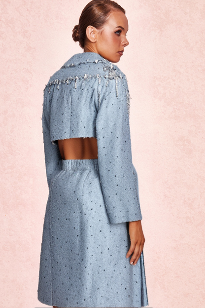 BERTHA PEARL CUTOUT TUXEDO BLAZER DRESS IN BLUE