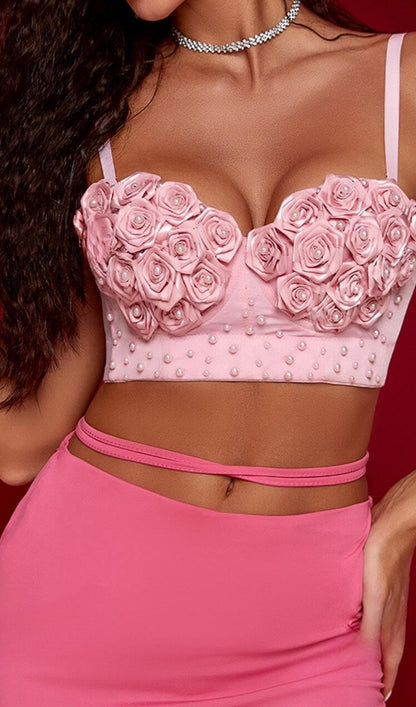 Rose Floral Applique Pearls Top