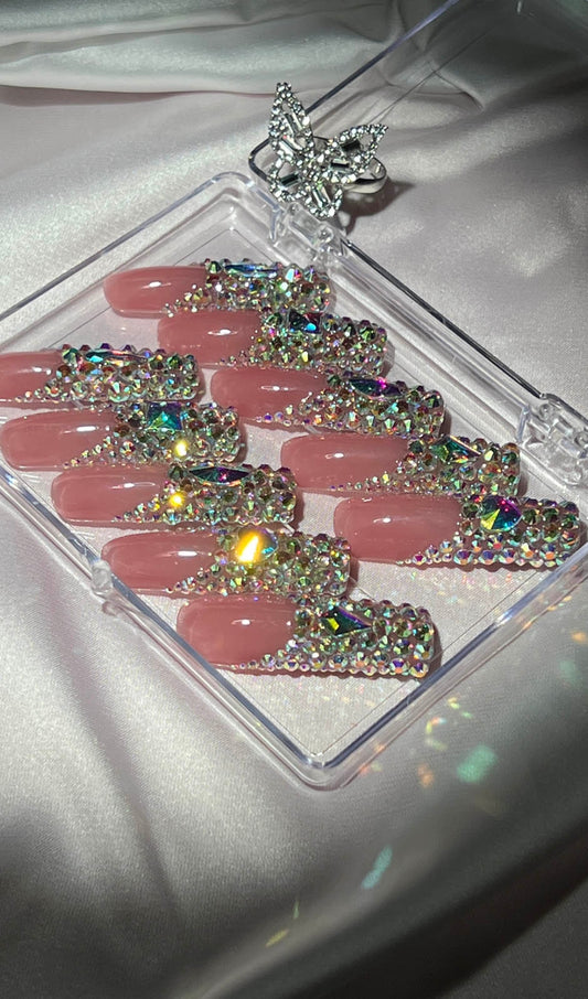PINK CRYSTAL COFFIN HANDMADE PRESS ON NAILS