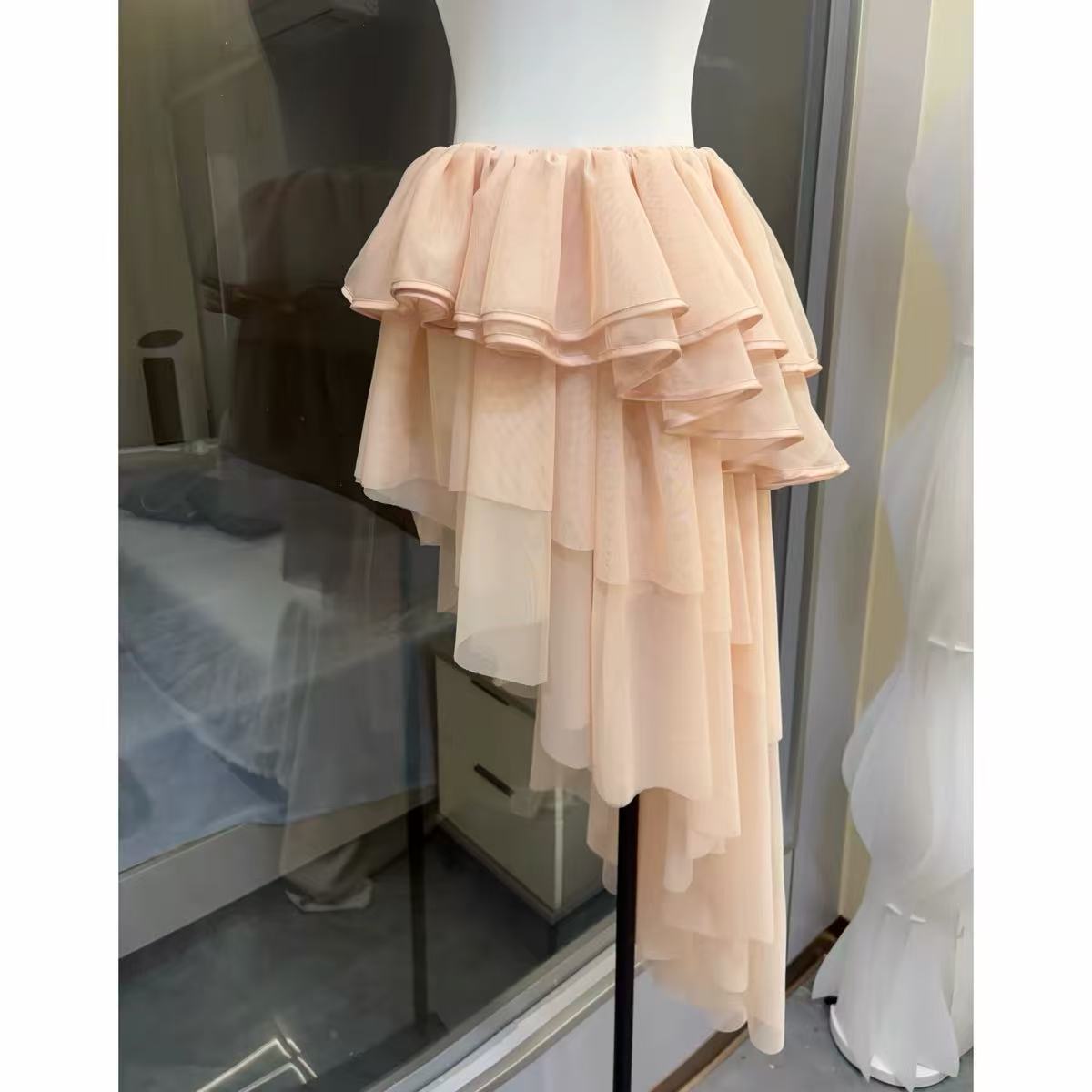 Blush Spaghetti Strap 3D Floral Corset Top & High Low Tiered Tulle Skirt Set