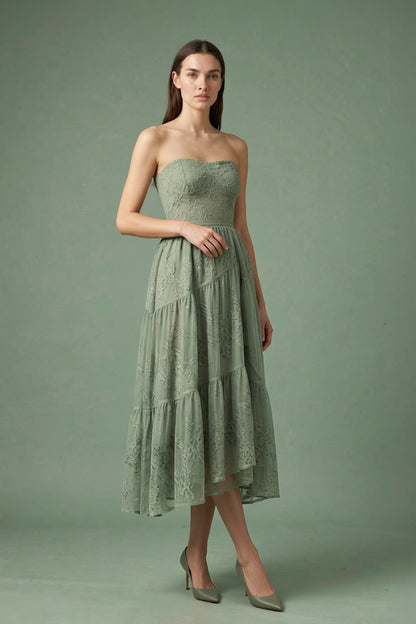 Sage Strapless Midi Dress warm sand breathable viscose crepe or linen blend Two-Piece Set - product view 2