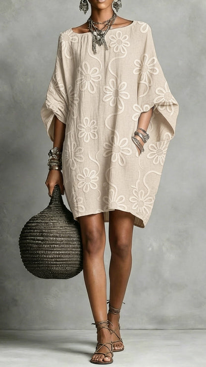 Women's Floral Print Linen-Blend Tunic Dress