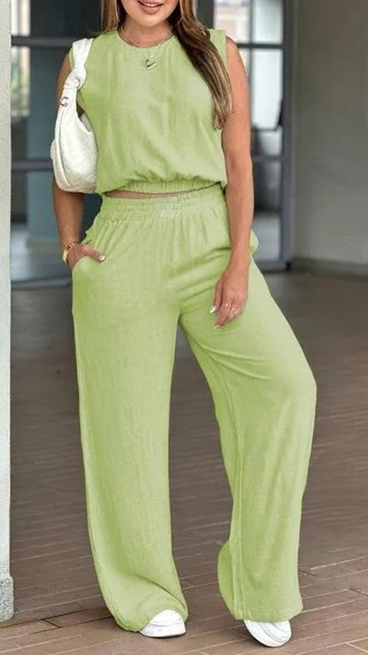 🌷🌷Women's Cotton Sleeveless Tank & Wide Leg Pants 2-Piece Lounge Set