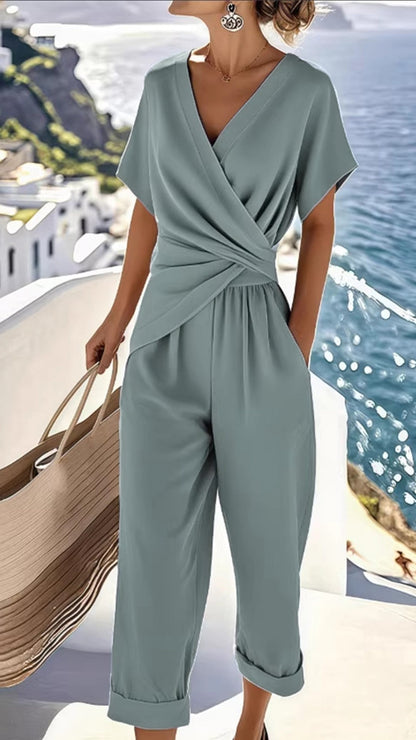Wrap-Waist Cotton-Blend Two-Piece Set