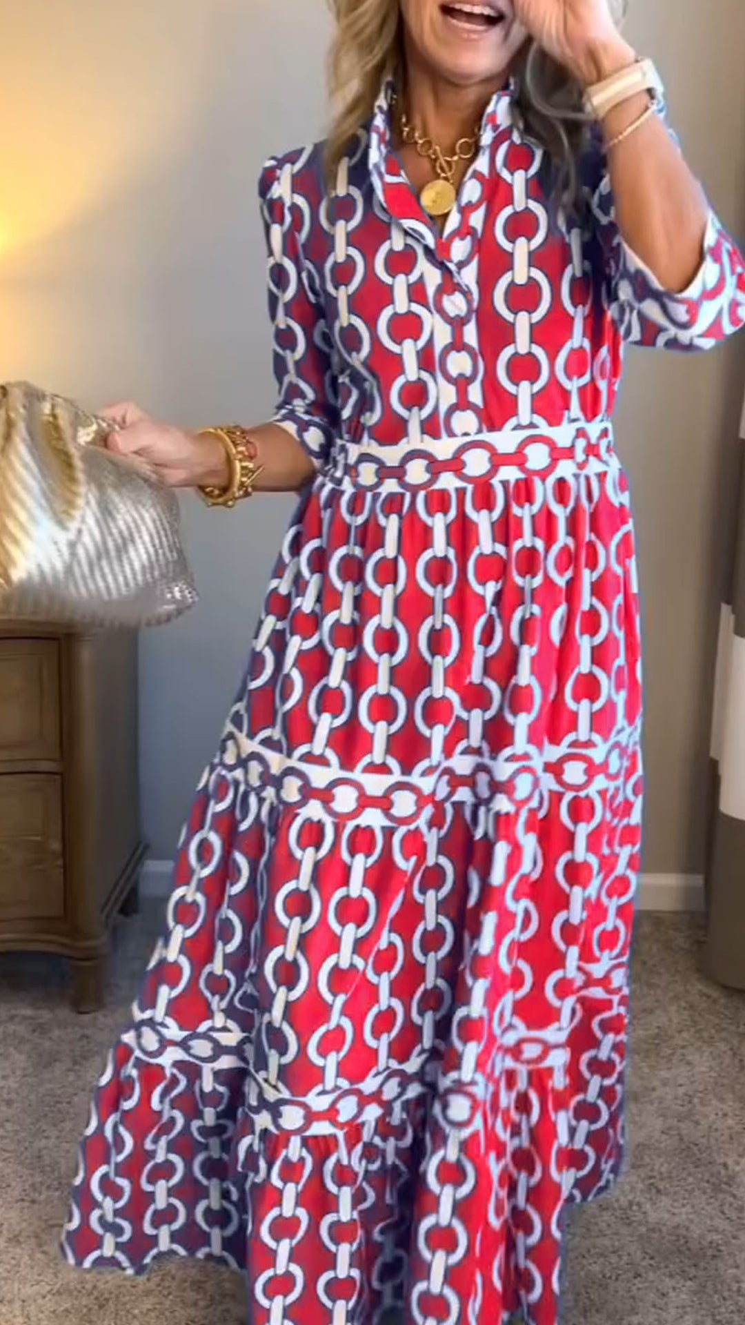 long sleeve Loose printed Maxi Dress