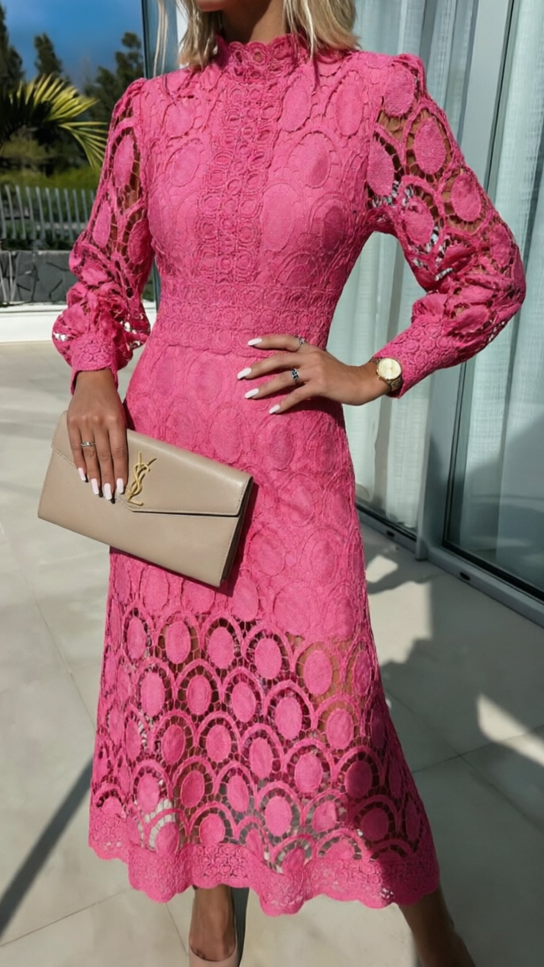 Hollow Out long sleeve midi Dress