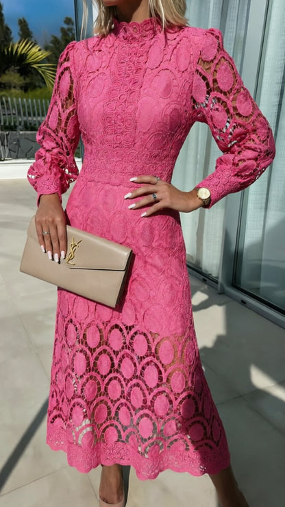 Hollow Out long sleeve midi Dress