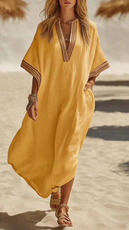 Linen V-Neck Loose maxi Dress