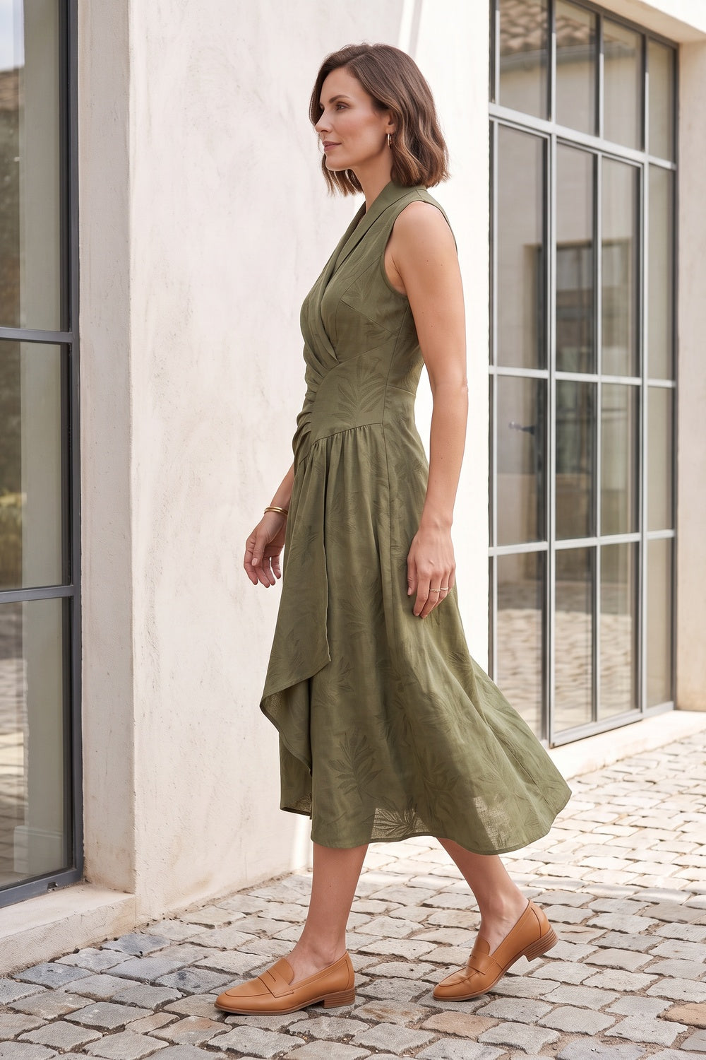 French Riviera matte crepe Midi Dress for urban workday sea-glass green matte crepe, compact viscose or washed satin with low shine Midi Dress - product view 3
